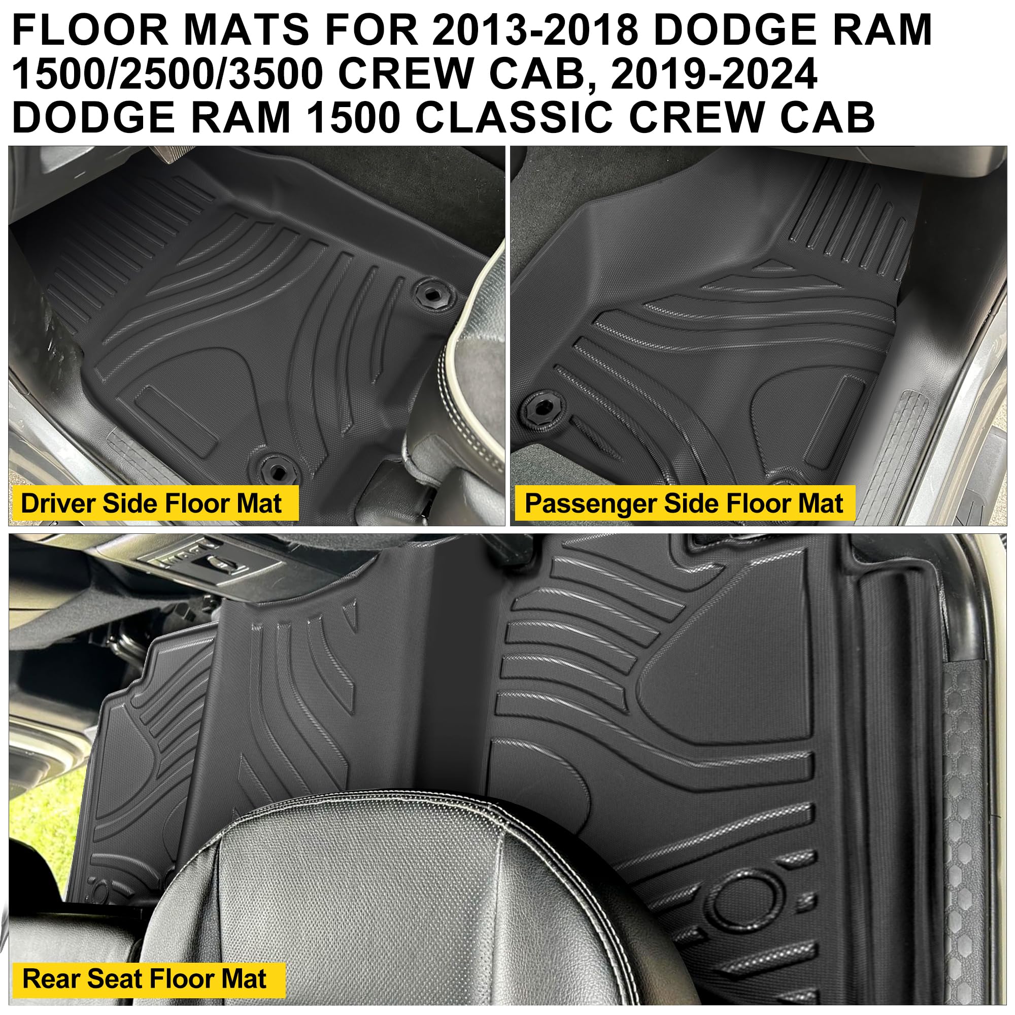 Custom Fit All-Weather Floor Mats for Dodge Ram 1500/2500/3500 2013-2024 | Waterproof & Anti-Slip Interior Protection truck dreamer