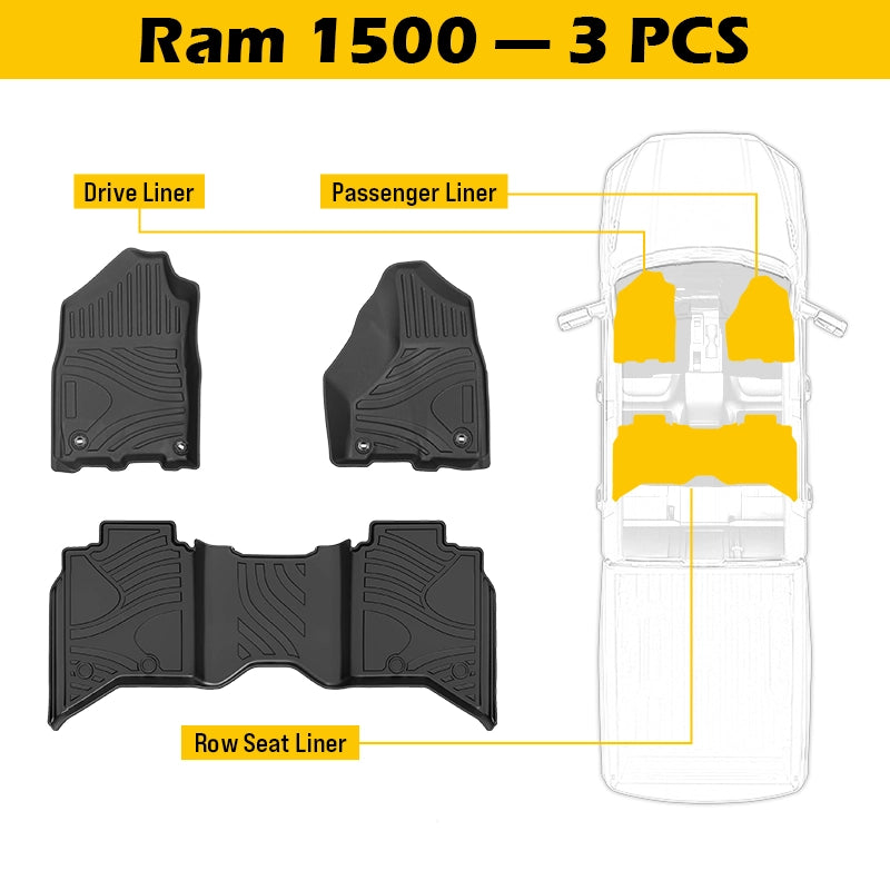 Custom Fit All-Weather Floor Mats for Dodge Ram 1500/2500/3500 2013-2024 | Waterproof & Anti-Slip Interior Protection truck dreamer