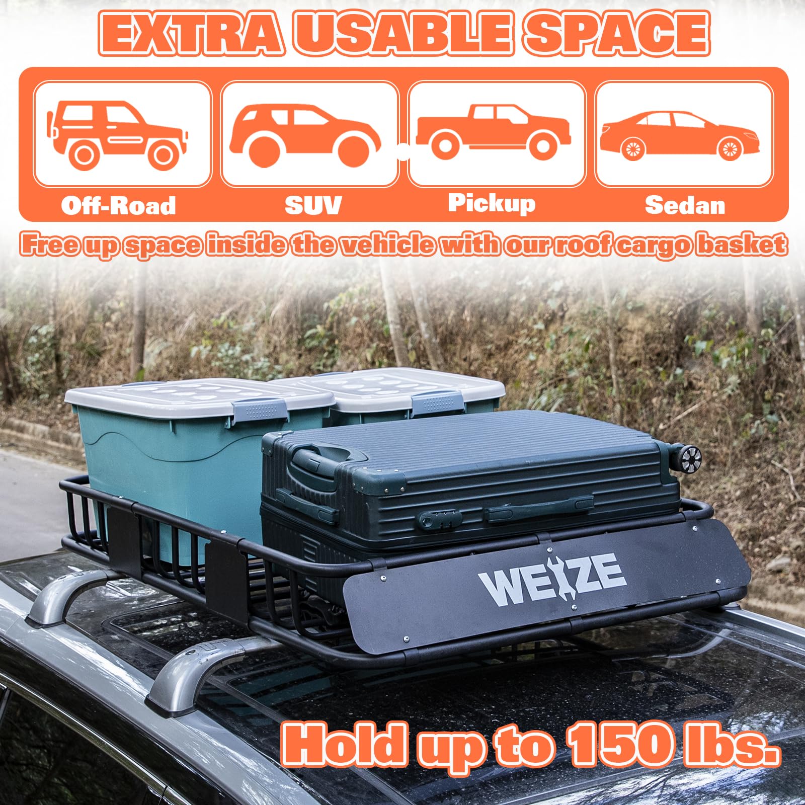 54” x 34” x 6” Roof Rack | Heavy Duty Steel Cargo Basket for Cars & Trucks, Adjustable Rooftop Luggage Holder, 150 lbs Capacity truckdreamer