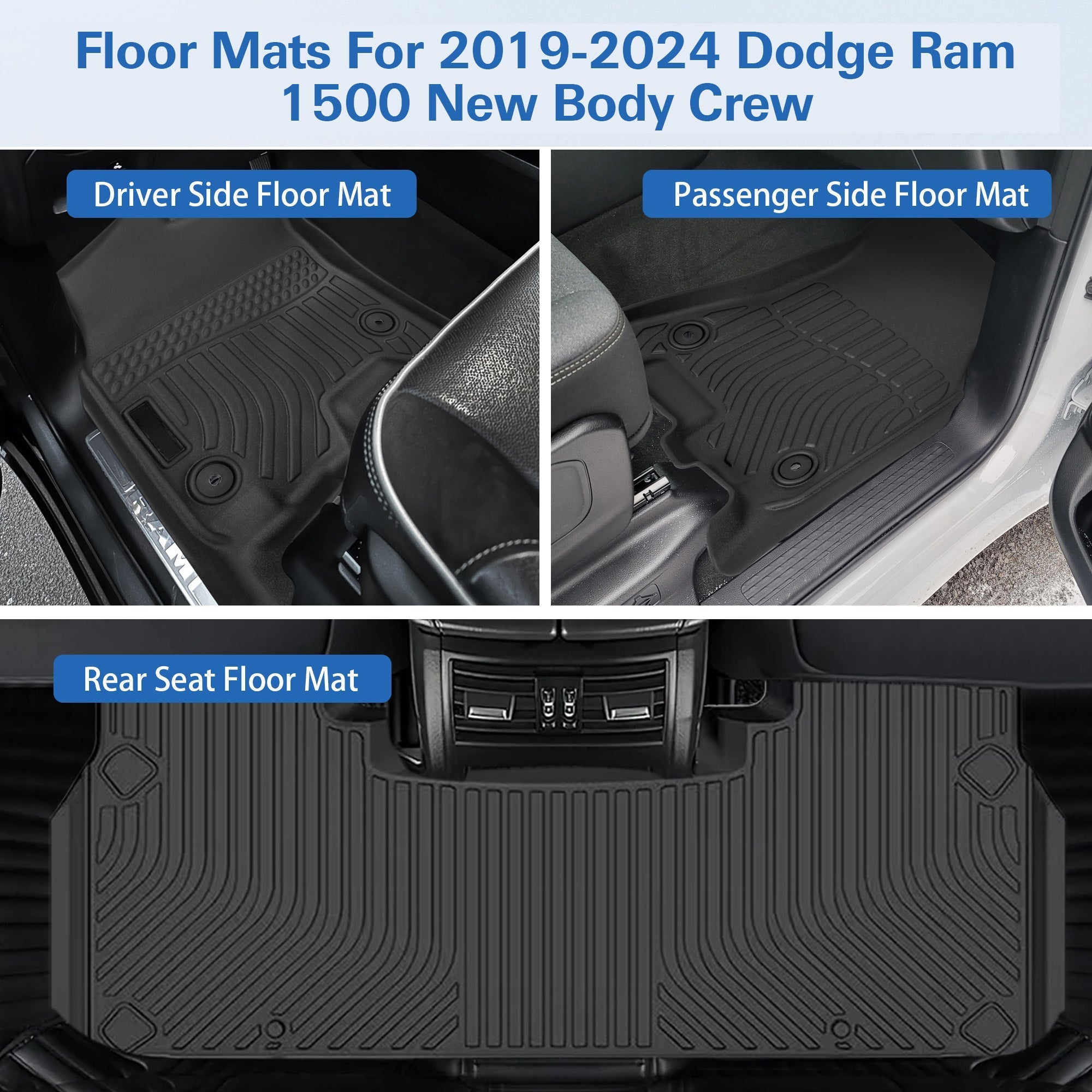 Custom Fit Floor Mats for Ram 1500 Crew Cab 2019-2024 New Body (NOT Classic Models) | All-Weather Protection truck dreamer