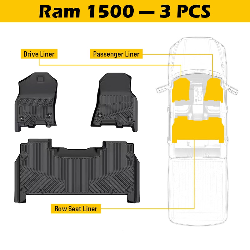 Custom Fit Floor Mats for Ram 1500 Crew Cab 2019-2024 New Body (NOT Classic Models) | All-Weather Protection truck dreamer
