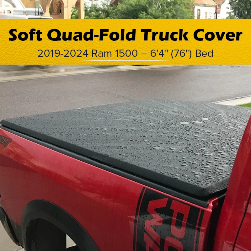 Soft Quad-Fold Truck Bed Tonneau Cover | Fits 2019-2024 Dodge Ram 1500 | 5’7” Bed | Weatherproof, Durable, Easy Install truck dreamer