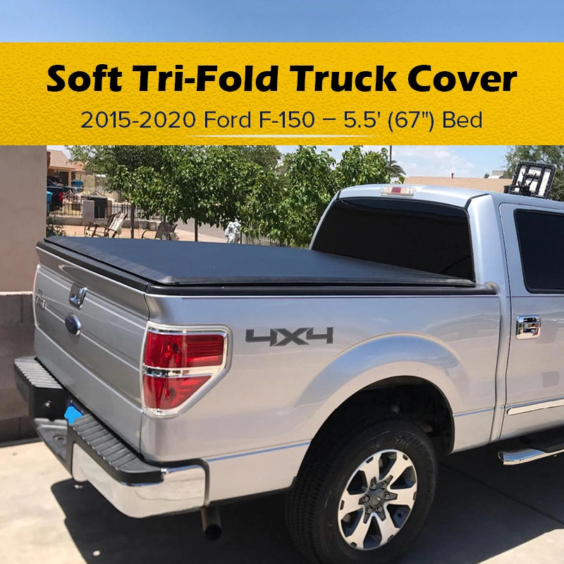 Top Soft Tri-Fold Tonneau Cover for Ford F-150 - 5.5’ Bed | Fits 2021-2024 Models | Weatherproof, Easy Install truck dreamer
